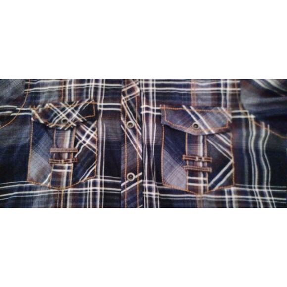 Buckle Black Label Plaid Button Up Long Sleeve Western Shirt Men Large Blue EUC - Picture 3 of 8